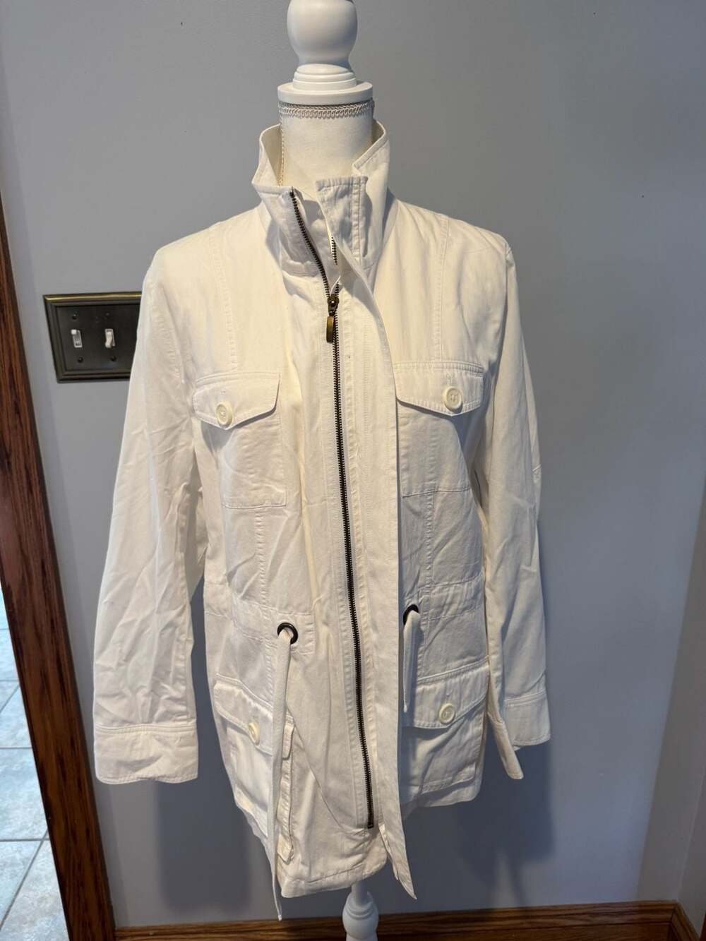 Studio Works Windbreaker White Lightweight Jacket Lined Pockets